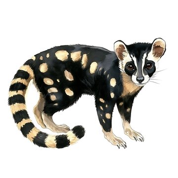 Watercolor Painting of a Spotted Linsang, a Rare and Elusive Carnivorous Mammal.