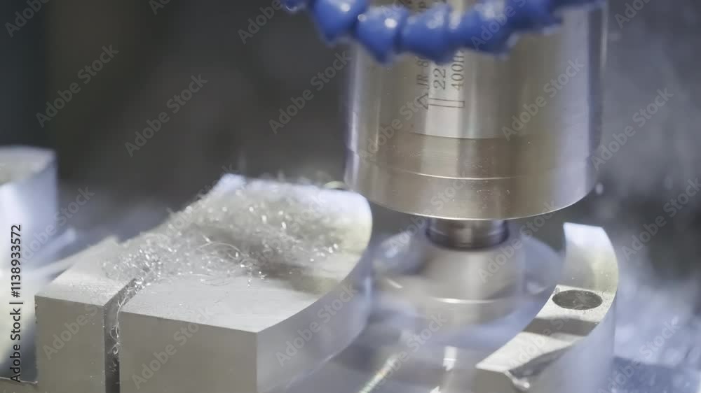 Poster The milling process on CNC milling machine. The metal working concept on the milling machine.
