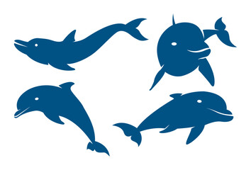 Set of silhouettes of dolphins vector design template