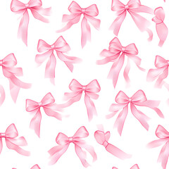 Pink coquette ribbon seamless pattern, Girly bow aesthetic digital paper design.