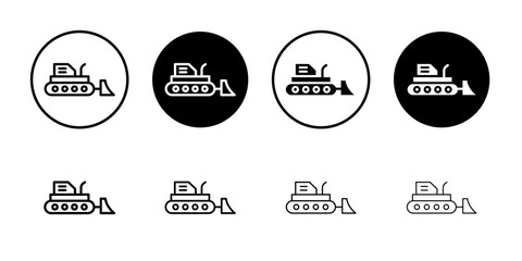 Bulldozer icon Black and white outline vector