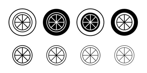 Citrus, lemon, lime, orange, tangerine slice icon Black and white outline vector