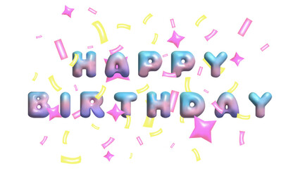 3D letters the English alphabet Y2K style. Birthday party with confetti. Bubble font. Festive design. Rainbow Letters for Holiday.