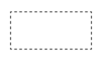 Fototapeta premium Rectangular shape with dashed cut here line for coupon, discount, sale ticket. Dashed rectangle frame isolated on white background. Vector outline illustration.