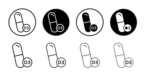 Vitamin D3 icon Black and white outline vector