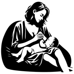 Mother Bottle Feeding Illustration.
