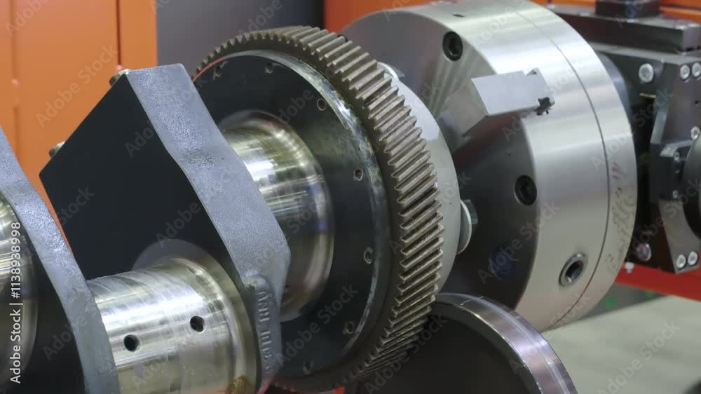 Poster the metal crankshaft of the engine rotates during testing and servicing
