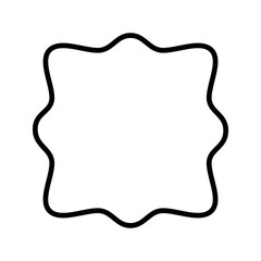Square frame with curvy edges. Geometric shape with scallop borders. Blank text box, speech bubble, tag or label isolated on white background. Vector outline illustration.