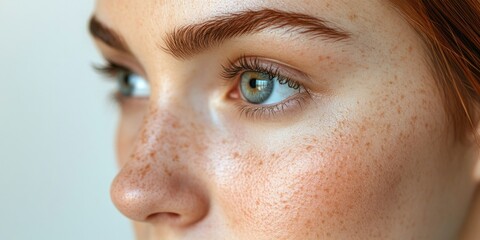 Naklejka premium Close-up of a woman's face with freckles