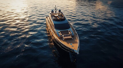 Obraz premium Luxury yacht at sunset on calm sea.