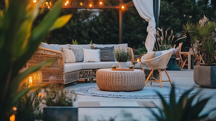 Cozy Outdoor Patio with Wicker Furniture