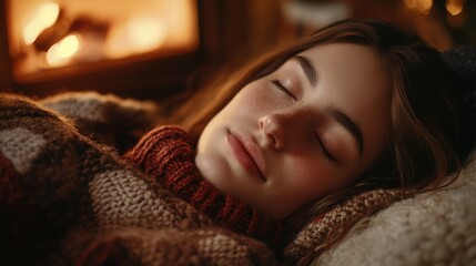 Peaceful Sleep in Front of Fireplace