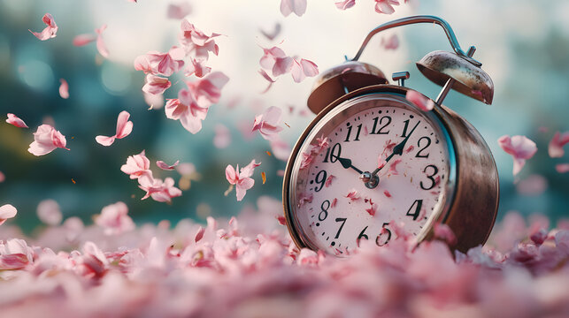 An alarm clock ringing, with petals exploding outward to signify the alarm