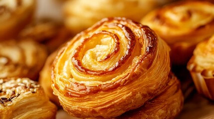 Fototapeta premium Golden Pastry Swirls: A Close-Up Delight