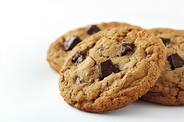 Close-up of chocolate chip cookies on white background