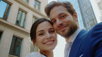Happy Newlyweds at City Wedding Ceremony