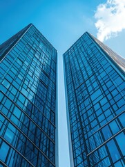 Obraz premium Tall Glass Skyscrapers Against Blue Sky