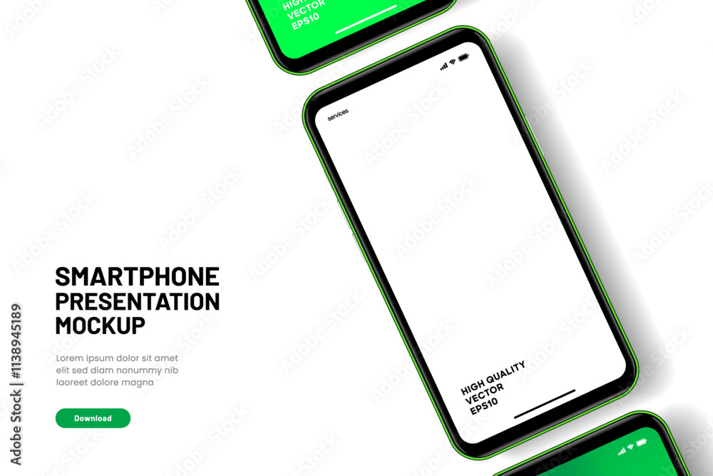 Aufkleber Realistic smartphone mockup. Mobile phone vector with isolated on white background. Device front view. 3D mobile phone with shadow. Realistic, high quality smart phone mockup for ui ux presentation.