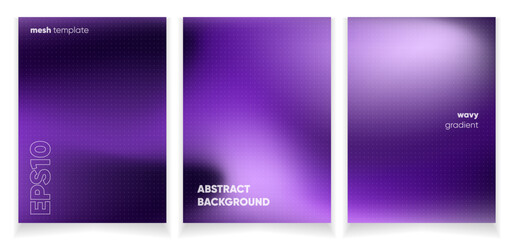 Abstract wavy violet liquid background card set with gradient mesh. Blurred fluid colorful background. Modern design template for web covers, ad banners, posters, brochures etc.