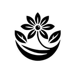 Floral Emblem: Elegant Black and White Flower Icon 