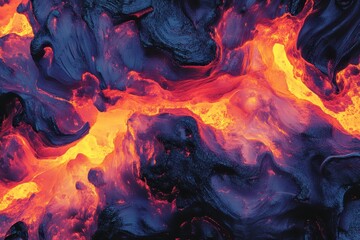 Ai generative, Abstract Close-Up of Molten Lava Flowing Through Dark, Textured Rock