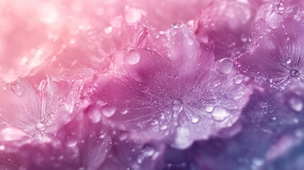 Close-up of pink and purple flowers with water droplets.