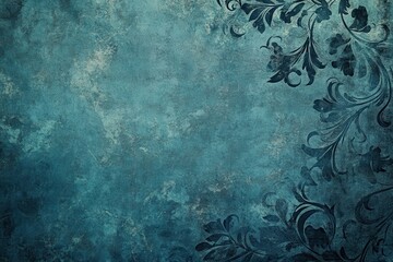 Ai generative, Teal and Black Abstract Floral Pattern on a Grunge Background