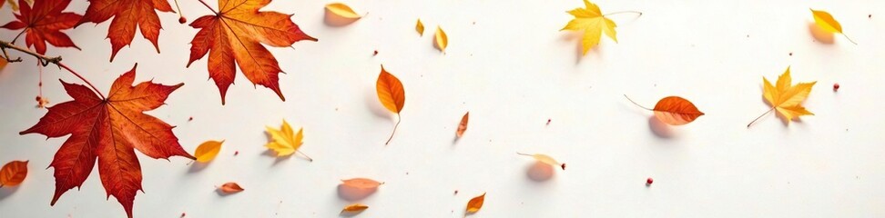 Obraz premium Softly falling dry leaves blanketing the white canvas, leaf fall, autumnal, monochrome
