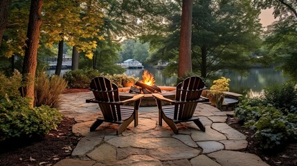 A Photo of Cozy Outdoor Fireplace Area