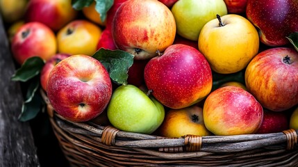 Fresh apples in a basket. Autumn harvest concept.