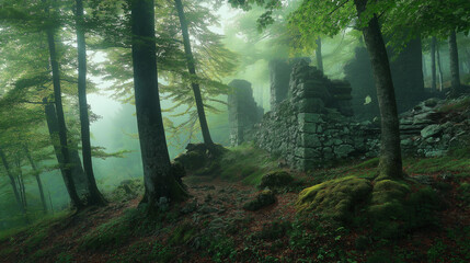 Fototapeta premium 美しく深い森のイメージイラスト