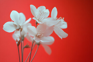 Fototapeta premium Delicate White Flowers Against a Soothing Red Background: Peaceful Scene