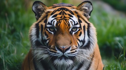 Fototapeta premium Majestic Siberian Tiger Portrait. Wildlife, Nature, Predator