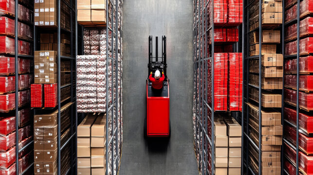 forklift in the large warehouse