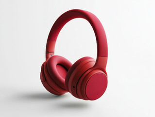 RED Wireless headphones float on a white background