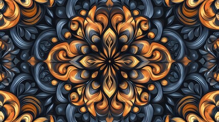 Abstract Gold And Gray Floral Mandala Design