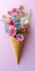 Spring flowers in ice cream cone