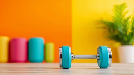 Vibrant Inspirational Workout Motivational Quote with Colorful Background and Exercise Equipment