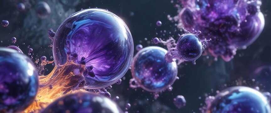 an artistic representation of a purple and blue mixture creating large, turbulent bubbles with a sense of power , mixture, energetic, blue