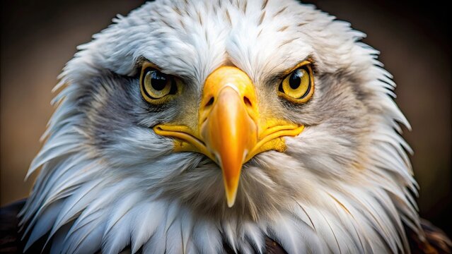 Close-up of an eagles face with intense gaze, strong eye contact, piercing stare