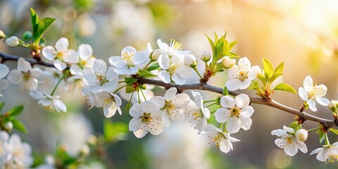 Tree Branch in Full Bloom with White Flowers, beautiful branch, blooming tree, flowering tree
