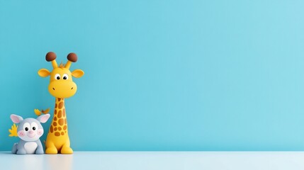 Fototapeta premium Cute cartoon animals against a blue background.