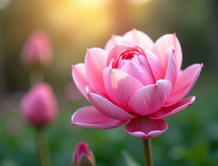 Fototapeta premium Soft petals of delicate pink flower unfolding, bloom, spring