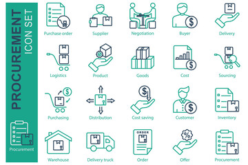 Procurement icon set. line icon style. icon related to business, logistics. purchase order, supplier, delivery, and more. business element vector illustration