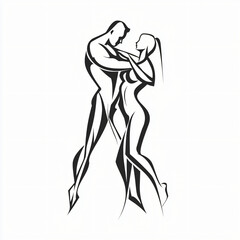 Fototapeta premium minimalist vector logo of elegant ballroom dance couple performing synchronized movement isolated on white background 