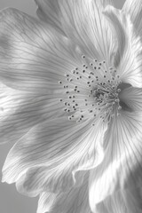 A close-up of a delicate flower in black and white.