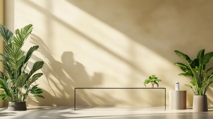 Serene Interior Space with Elegant Greenery and Light