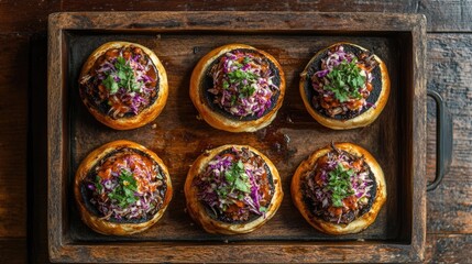 Fototapeta premium Delicious gourmet burgers with fresh toppings