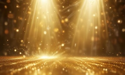 Glittering golden background with light rays and bokeh effect , celebratory scene, lighting effects
