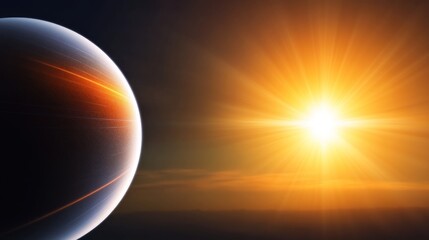 Obraz premium A celestial scene depicting a planet and a radiant sun.
